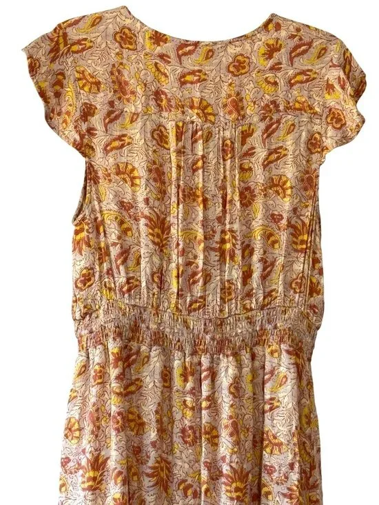 Lucky Brand Floral Flutter Sleeve High Low Maxi Dress Size Large - Picture 9 of 14